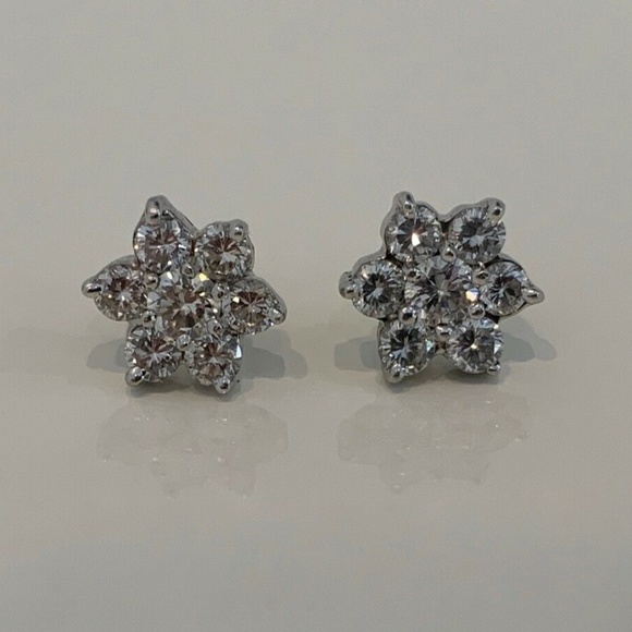 DIAMOND ROUND BRILLIANT FLOWER STUD EARRINGS 1.4CT - Picture 5 of 16